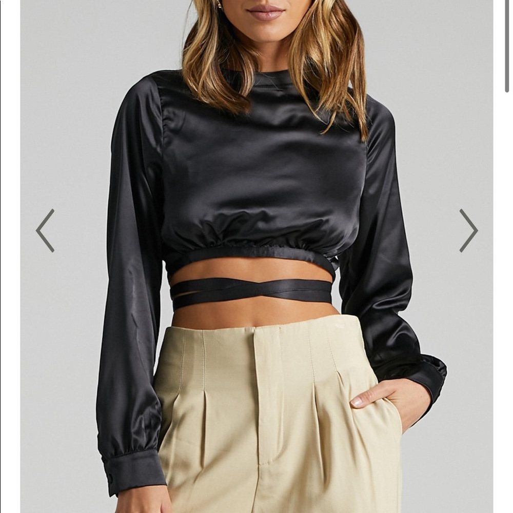 Satin crop long sleeve/open back top - Picture 2 of 4